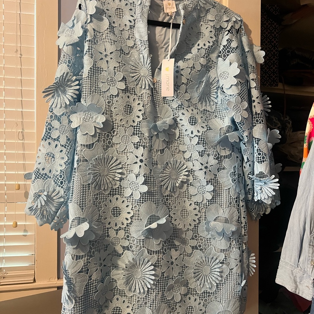 Floral Lace Mini Dress in Light Blue